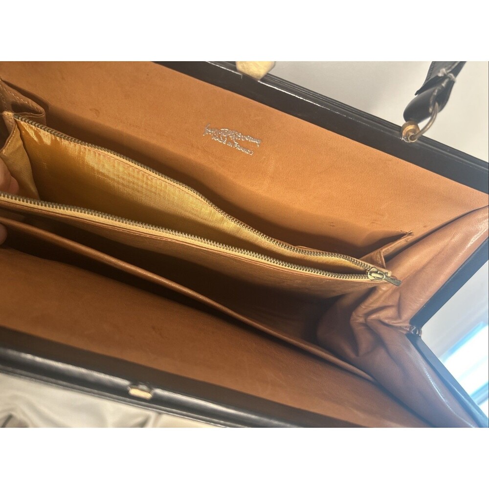 Vintage Saks Fifth Avenue Leather Handbag Purse Made in France Military Badge - Picture 8 of 11